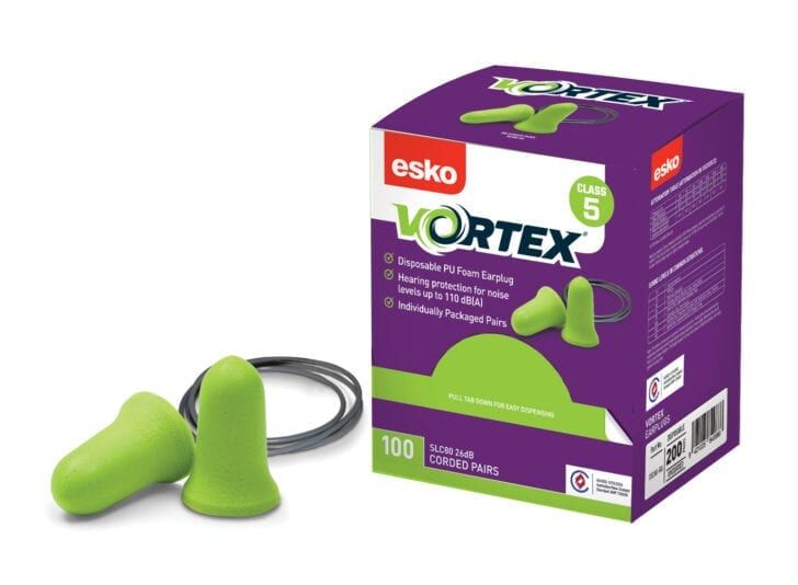 Esko Vortex Bell Shaped Corded Earplugs Class 5 - 26dB Green Box 200