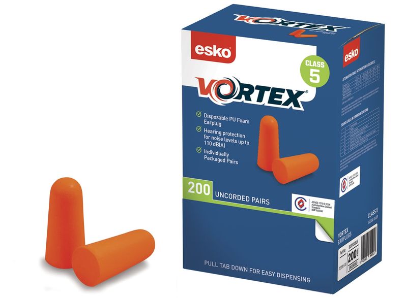 Esko Vortex Disposable Un-Corded Class 5 Earplugs SLC 80: 26dB Orange Box 400