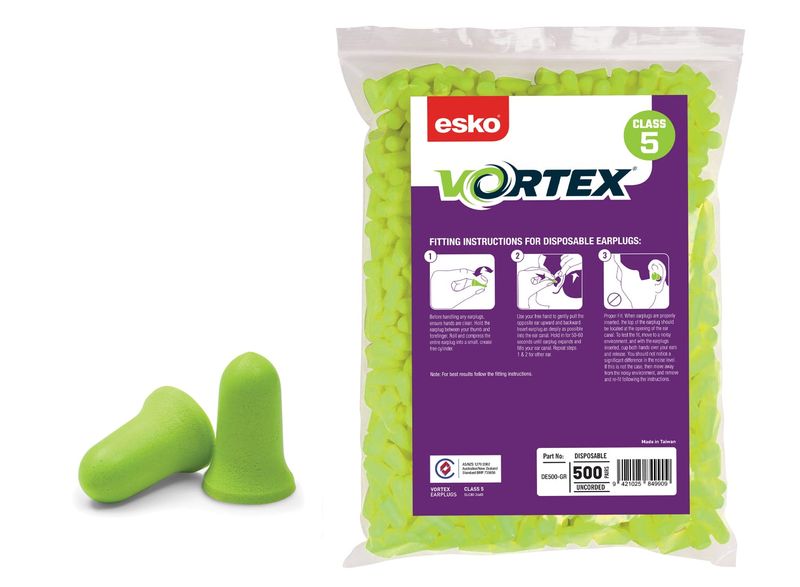 Esko Vortex Bell Shaped Refill Bag Of Earplugs For Dispenser Class 5 26dB Green Box 1000