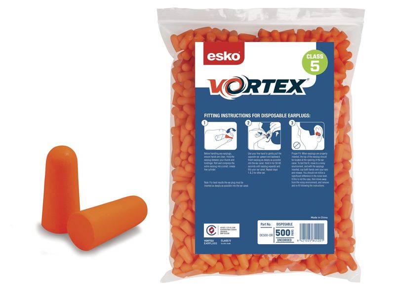 Esko Vortex Earplugs Refill Bag For Dispenser Class 5 26dB Orange Box 1000