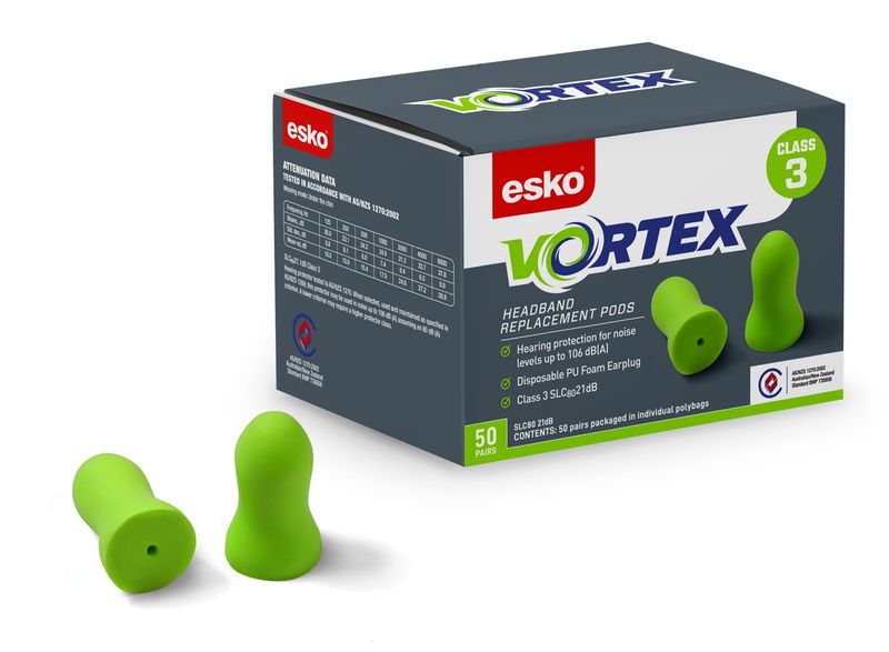 Esko Vortex Replacement Bell Shaped Earplugs For DE20-GB Box 100