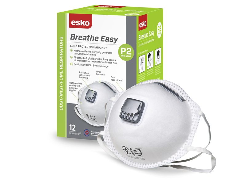 Esko Breathe Easy Dust Mask P2 With Exhalation Valve Box 12
