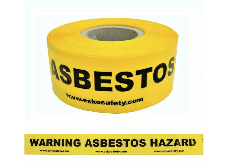 Esko Barrier Warning Tape "Asbestos Warning" Black/Yellow 75mm x 250m