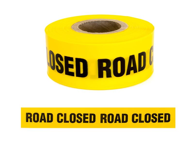 Esko Barrier Warning Tape "Road Closed" Black/Yellow 75mm x 250m