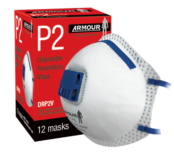 Armour Safety Disposable Respirator Valved P2 Mask Box 12