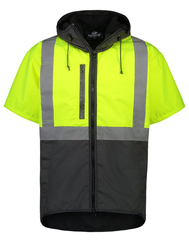 Far South Dacre Hi Viz Oilskin Short Sleeve Vest With Hood