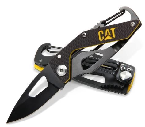 CAT 5-1/4in Folding Skeleton Knife with Carabiner and Black Blade