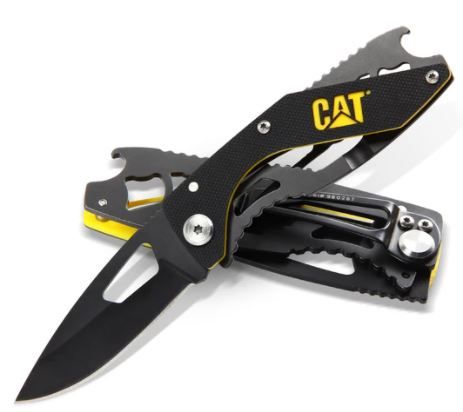CAT 6-1/4in Folding Skeleton Knife with Bottle Opener and Black Blade