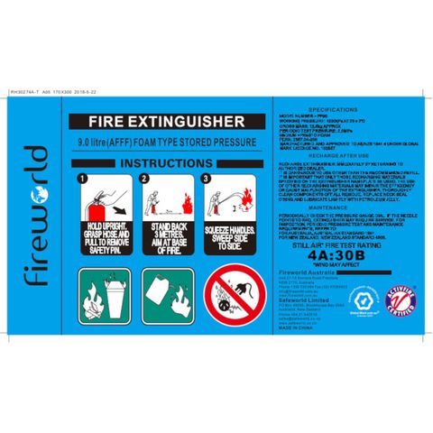 FIRE EXT FOAM 9LTR LABEL