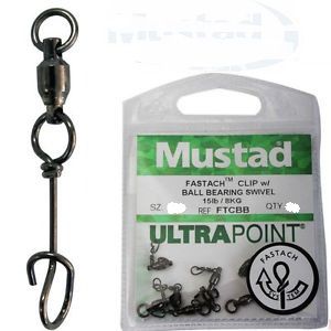Mustad Ball Bearing Swivel With Fastach Clip 75Lb