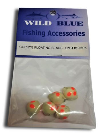 Wild Blue Corkeys Floating Beads Lumo #10 5 Pk