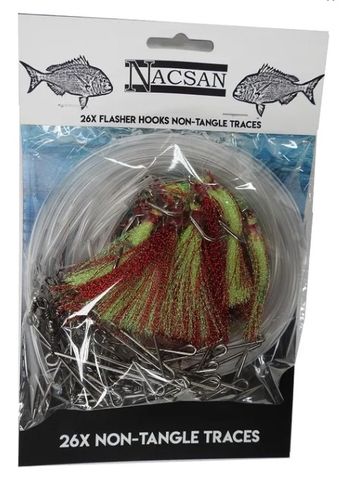 Tangle Free Longline Trace Set With Flasher Rig Hooks (26 Pack)