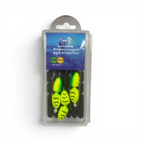 Breakout Surf Longcast Rig 6/0 Triple Pack Green/Yellow