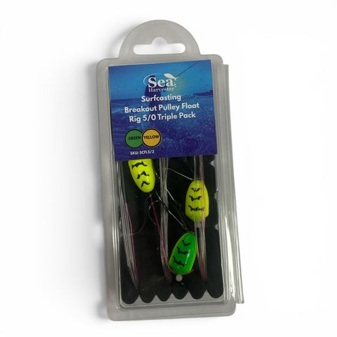 Breakout Surf Pulley Float Rig 5/0 Triple Pack Green Yellow
