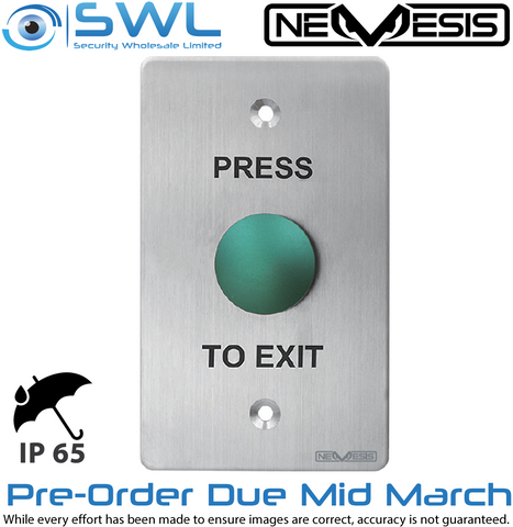 Nemesis Push Button Exit, SPDT, 12-24Vdc, IP65, 304 Stainless, Mushroom