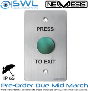 Nemesis Push Button Exit, SPDT, 12-24Vdc, IP65, 304 Stainless, Mushroom