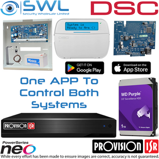 DSC Panel, KP, Bat, COM + Provision Kit: 4ch NVR, 1Tb