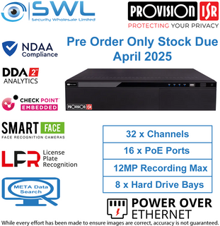 Provision-ISR NVR12-32800FN-16P: 32CH NVR, LPR, 1 x NIC, 8x HDD Bays, 16xPoE