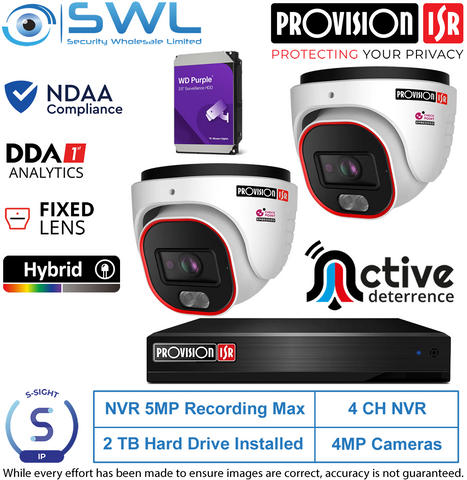 Provision-ISR 4CH NVR5 KIT: With 2x 4MP S-Sight  AD Turrets 2.8mm, 2Tb HDD