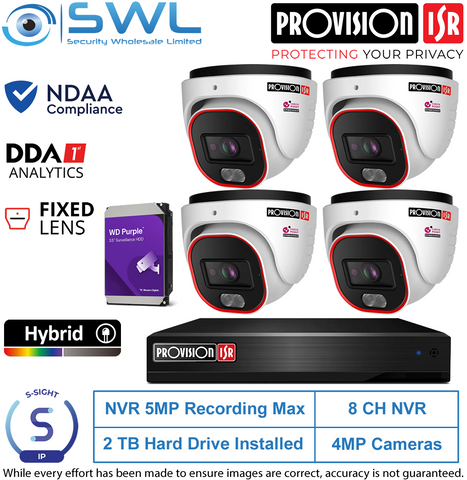 Provision-ISR 8CH NVR5 KIT: With 4x 4MP S-Sight Turrets 2.8mm, 2Tb HDD