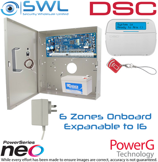 DSC Neo Kit: 6-16 Zone, Cabinet, Plug Pack, Tamper, RF LCD KP Prox