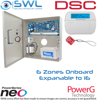 DSC Neo Kit: 6-16 Zone, Cabinet, Transformer, Tamper, RF LCD KP Prox