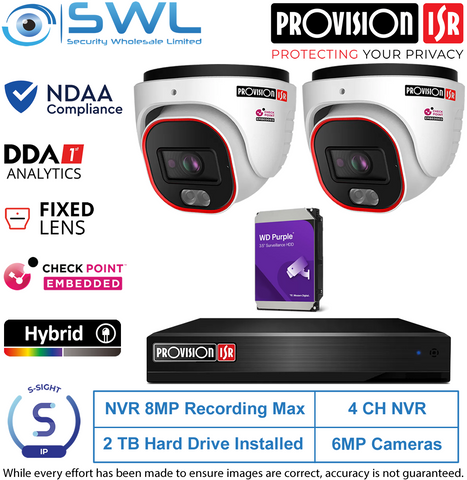Provision-ISR 4CH NVR KIT: With 2x 6MP S-Sight Turrets 2.8mm 2Tb HDD Incl