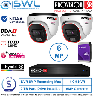 Provision-ISR 4CH NVR KIT: With 2x 6MP S-Sight Turrets 2.8mm 2Tb HDD Inc.