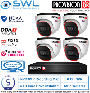 Provision-ISR 8CH NVR KIT: With 4x 6MP S-Sight Turrets 2.8mm 4Tb HDD Incl