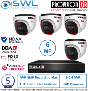 Provision-ISR 8CH NVR KIT: With 4x 6MP S-Sight Turrets 2.8mm 2Tb HDD Inc.