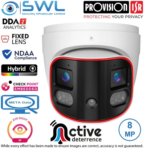 Provision-ISR DPAN2-340ADRN: 8MP 180°, IP67, IK10, 20m Hybrid Active Deterrence