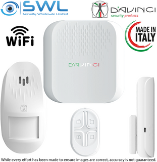 D'AVINCI  Kit 1x Alarm Hub 1x Globo PIR 1x Nibbio Reed 1x 4 Button Remote WiFi