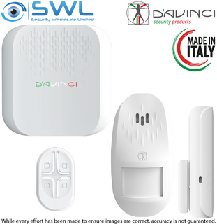 D'AVINCI  Kit: 1x Alarm Hub 1x Globo PIR 1x Nibbio Reed 1x Evo 4 Button Remote