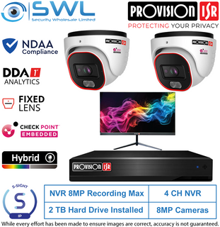 Provision-ISR 8CH NVR8 KIT: With 2x 8MP S-Sight Turrets 2.8mm, 2TB, 24" Monitor