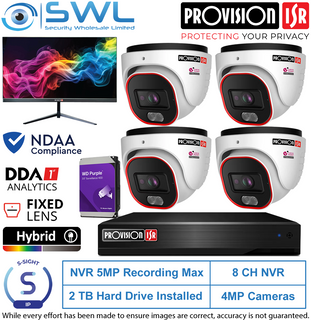 Provision-ISR 8CH NVR5 KIT: 4x 4MP S-Sight Turrets 2.8mm, 2Tb HDD, 24" Monitor