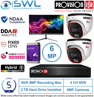 Provision-ISR 4CH NVR KIT: 2x 6MP S-Sight Turrets 2.8mm 2Tb HDD, 24" Monitor