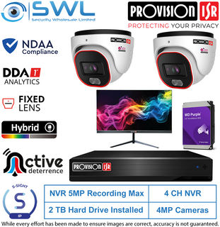 Provision-ISR 4CH NVR5 KIT: 2x 4MP S-Sight  AD Turrets 2.8mm, 2Tb HDD, 24" Mon