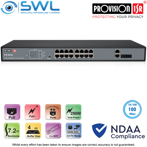 Provision-ISR PoES-16250C+2Combo: 16x 10/100 PoE Switch + 2x Combo 250W