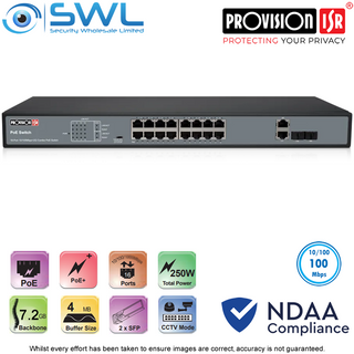 Provision-ISR PoES-16250C+2Combo: 16x 10/100 PoE Switch + 2x Combo 250W