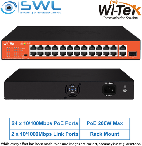 Wi-Tek WI-PS526GH: 24x 10/100Mbps PoE Ports + 1x 1000Mbps RJ45 & SFP Ports, 185W