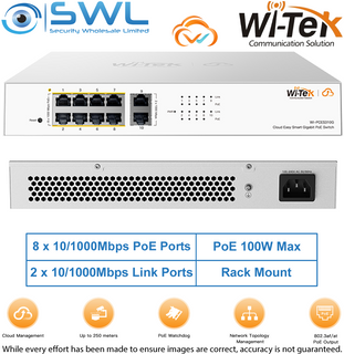 Wi-Tek WI-PCES310G V2: 8x 1000Mbps PoE Ports + 2x 1000Mbps RJ45, 110W, Cloud