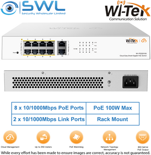 Wi-Tek WI-PCES310G V2: 8x 1000Mbps PoE Ports + 2x 1000Mbps RJ45, 110W, Cloud