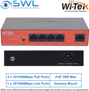 Wi-Tek WI-PS305GH: 4x 1000Mbps PoE Ports + 1x 1000Mbps RJ45, 40W