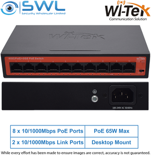 Wi-Tek WI-PS308GH V2: 8x 1000Mbps PoE Ports + 2x 1000Mbps RJ45, 60W