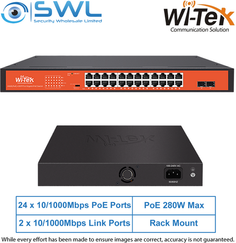 Wi-Tek WI-PS326GFH: 24x 1000Mbps PoE Ports + 2x 1000Mbps SFP, 250W