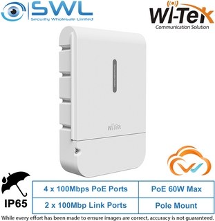 Wi-Tek WI-PCES206-O:4x 100Mbps PoE Ports+ 2x 100Mbps RJ45, 60W O/D Switch IP65