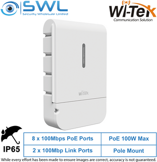 Wi-Tek WI-PCES210G-O:8x 100Mbps PoE Ports+ 2x 100Mbps RJ45, 100W O/D Switch IP65