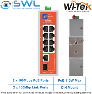 Wi-Tek WI-PS212GF-I V2:8x100Mbps PoE Ports + 2x 1000Mbps RJ45+SFP, 110W Hardened