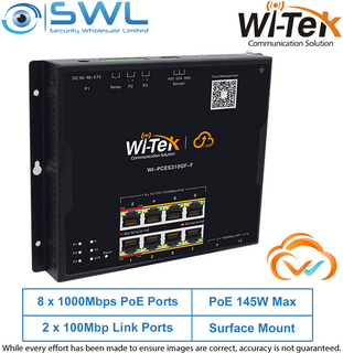 Wi-Tek WI-PCES310GF-F: 8x 1000Mbps PoE Ports + 2x 1000Mbps SFP, 145W, Industrial