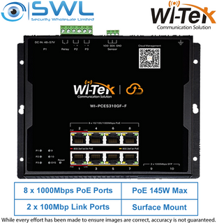 Wi-Tek WI-PCES310GF-F: 8x 1000Mbps PoE Ports + 2x 1000Mbps SFP, 145W, Industrial